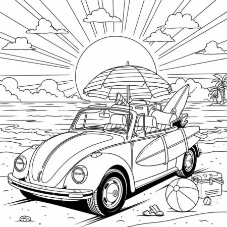 Carro de Verao Divertido (Desenho para Colorir)