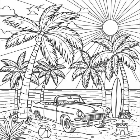 Carro de Verao Tropical (Desenho para Colorir)