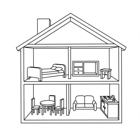 Casa de Boneca Simples (Desenho para Colorir)