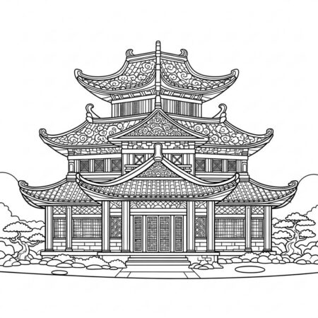 Casa de Estilo Asiatico (Desenho para Colorir)
