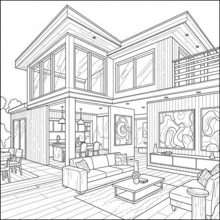Casa de Estilo Contemporaneo (Desenho para Colorir)
