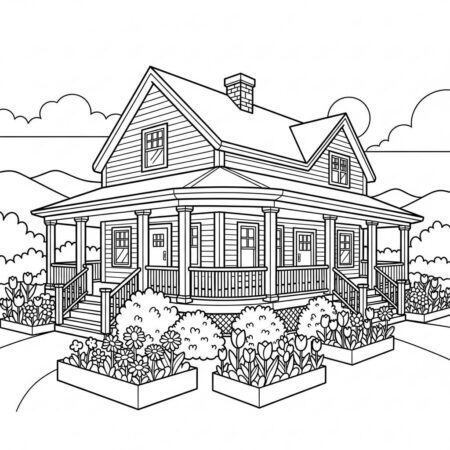 Casa de Estilo Country (Desenho para Colorir)