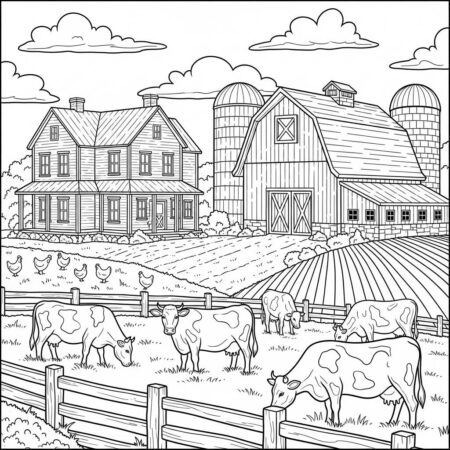 Casa de Fazenda com Animais (Desenho para Colorir)
