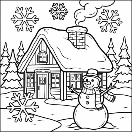 Casa de Inverno (Desenho para Colorir)