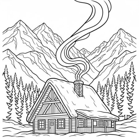 Casa de Montanha (Desenho para Colorir)