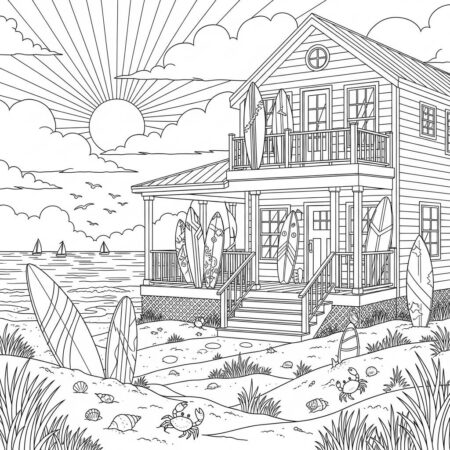 Casa de Verao na Praia (Desenho para Colorir)