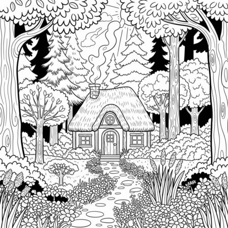 Casa na Floresta (Desenho para Colorir)