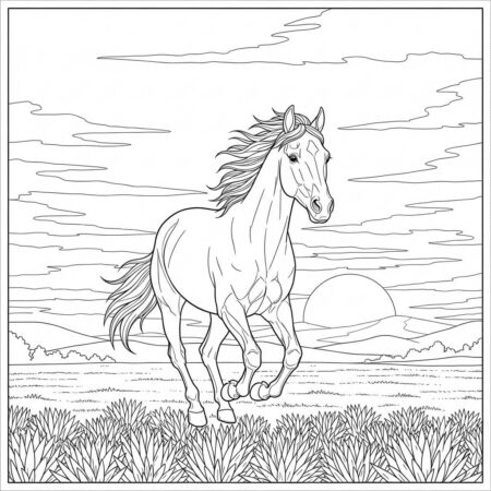 Cavalo Galopante no Campo (Desenho para Colorir)
