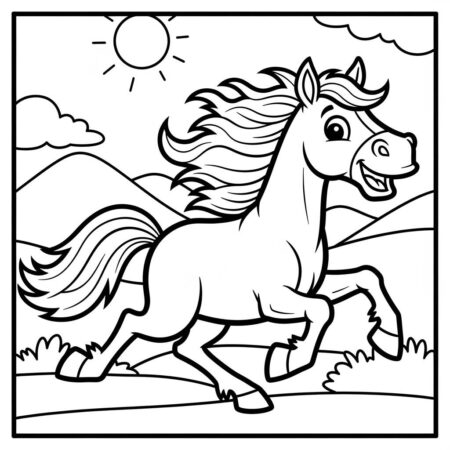 Cavalo Kawaii Galopando (Desenho para Colorir)