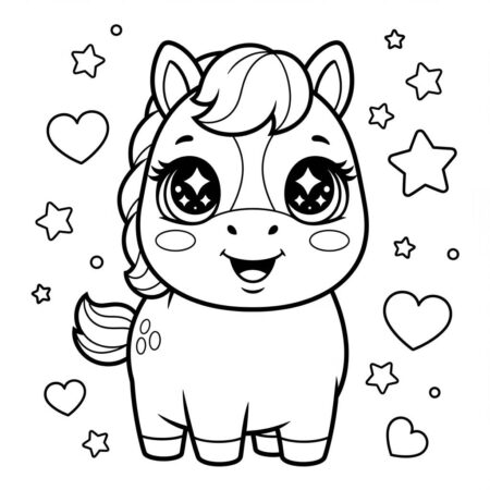 Cavalo Kawaii Sorridente (Desenho para Colorir)