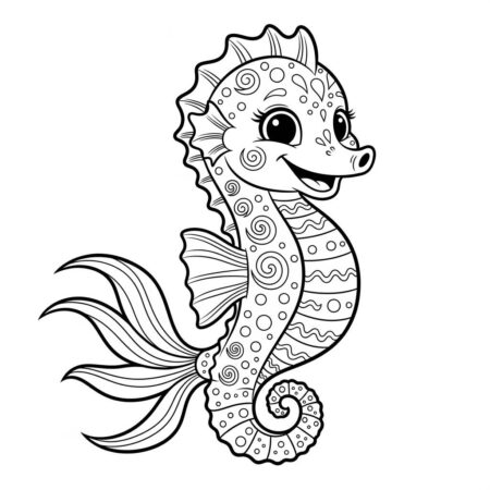 Cavalo Marinho Kawaii (Desenho para Colorir)
