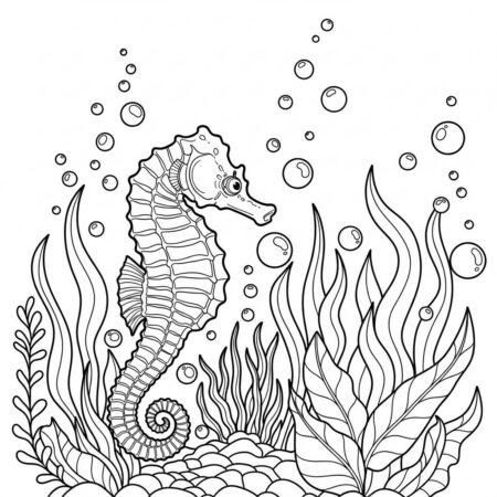 Cavalo Marinho no Fundo do Mar (Desenho para Colorir)