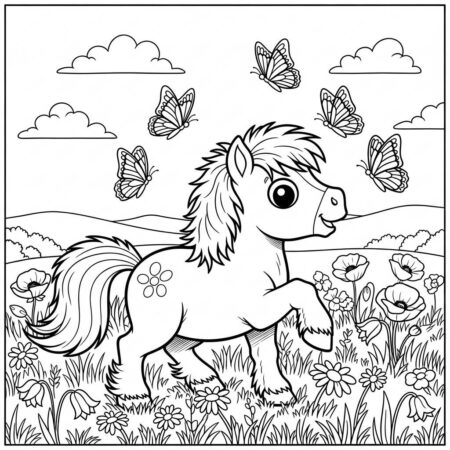 Cavalo Ponei Brincando na Grama (Desenho para Colorir)