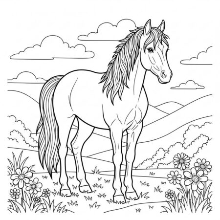 Cavalo com Cabelo Colorido (Desenho para Colorir)