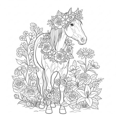 Cavalo com Flores (Desenho para Colorir)