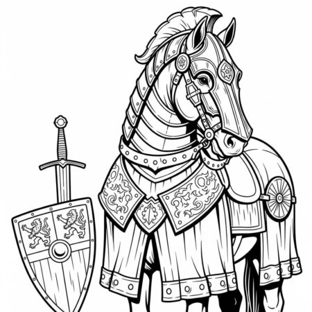 Cavalo de Guerra Medieval (Desenho para Colorir)