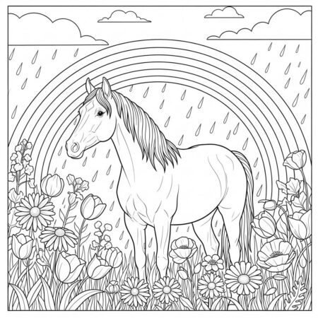 Cavalo e Arco iris (Desenho para Colorir)