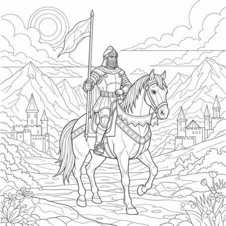 Cavalo e Cavaleiro Aventura (Desenho para Colorir)