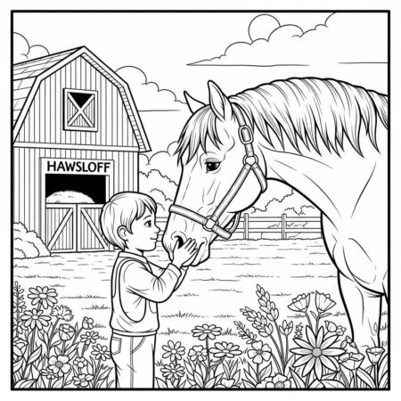 Cavalo e Crianca (Desenho para Colorir)