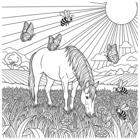 Cavalo e Dia de Verao (Desenho para Colorir)