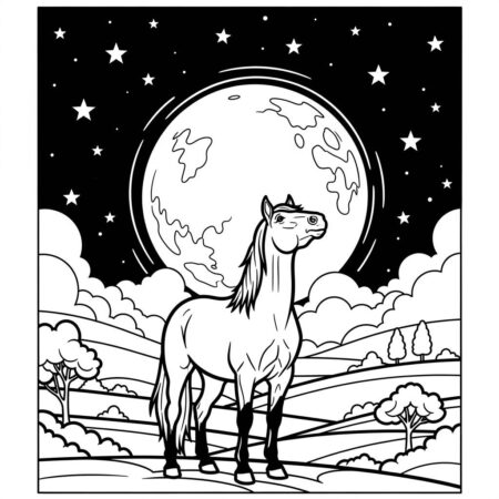 Cavalo e Estrelas (Desenho para Colorir)