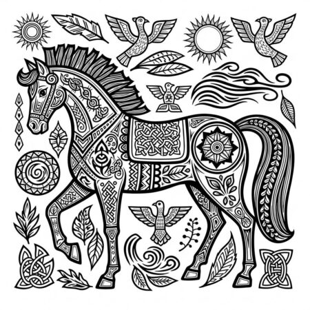 Cavalo e Folclore (Desenho para Colorir)