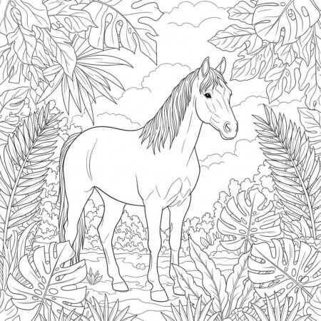 Cavalo e Folhagem (Desenho para Colorir)