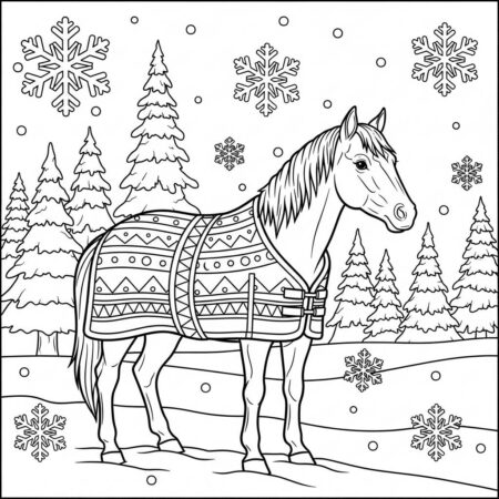 Cavalo e Inverno (Desenho para Colorir)