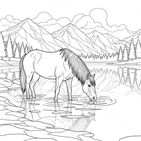 Cavalo e Lago (Desenho para Colorir)
