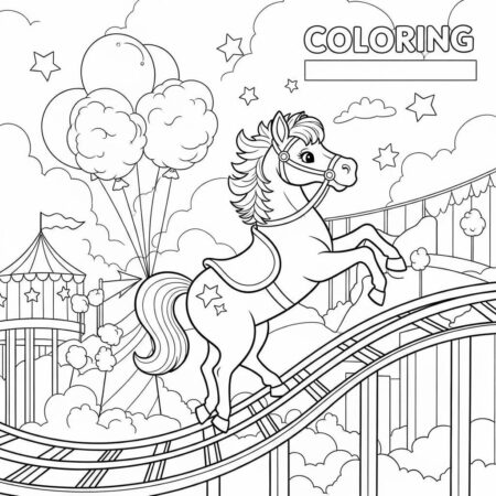 Cavalo e Montanha Russa (Desenho para Colorir)