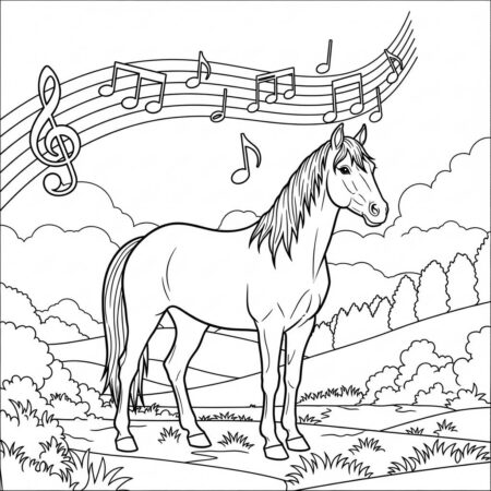 Cavalo e Musica (Desenho para Colorir)