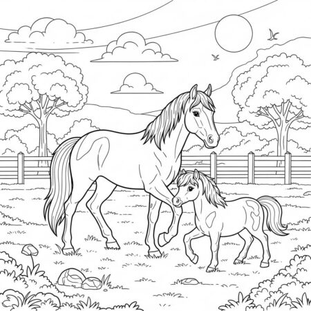 Cavalo e Ponei (Desenho para Colorir)