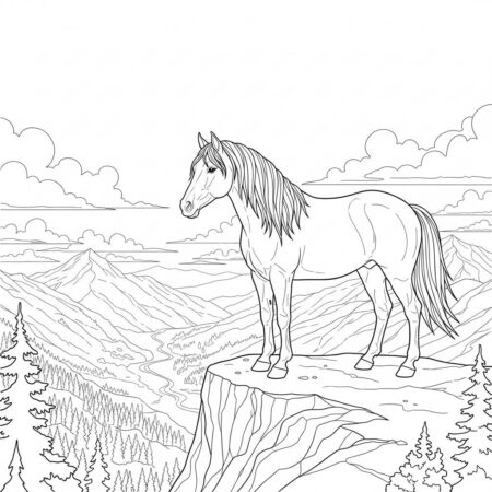Cavalo em Montanha (Desenho para Colorir)