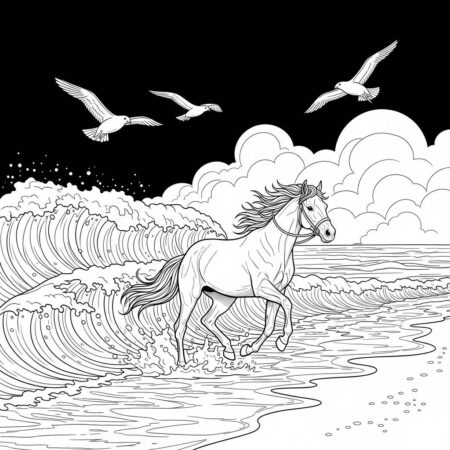 Cavalo na Praia (Desenho para Colorir)