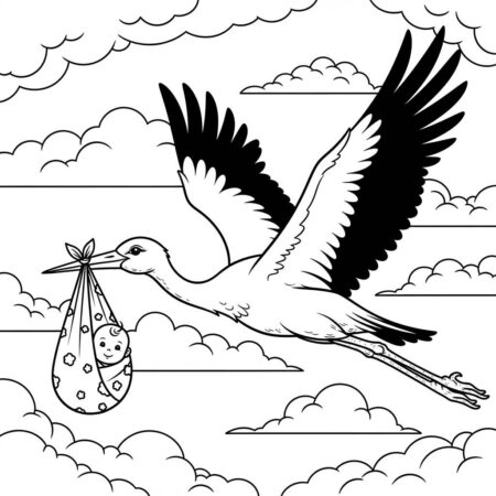 Cegonha com Bebe (Desenho para Colorir)