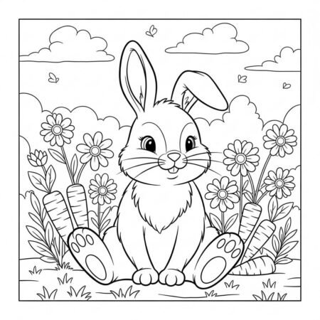 Coelhinho no Jardim (Desenho para Colorir)