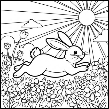 Coelho Alegre na Primavera (Desenho para Colorir)