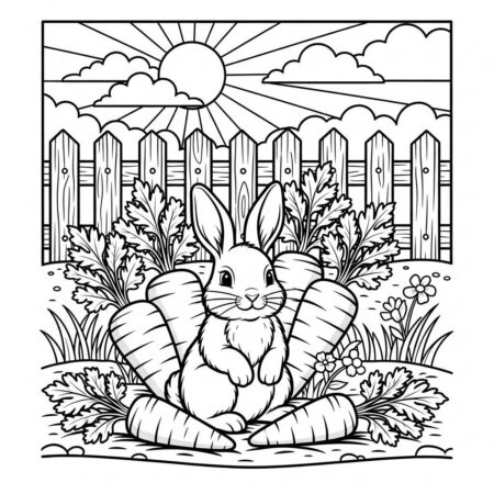 Coelho com Cenouras (Desenho para Colorir)