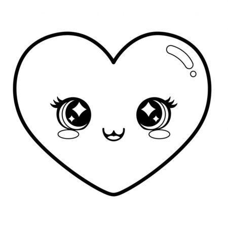 Coracao Kawaii Amoroso (Desenho para Colorir)