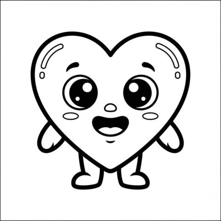 Coracao Kawaii Com Olhos (Desenho para Colorir)