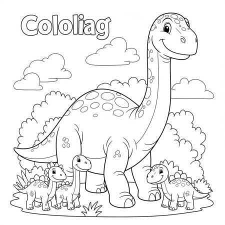 Dinossauro Bronto com Amigos (Desenho para Colorir)