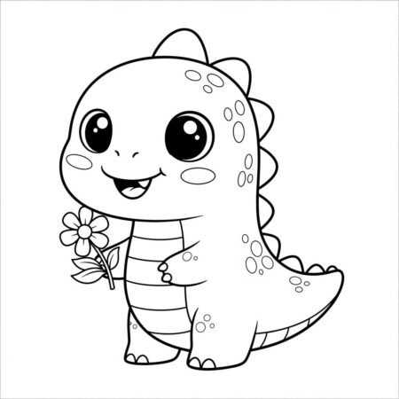 Dinossauro Kawaii Feliz (Desenho para Colorir)