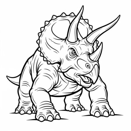Dinossauro Triceratopo em Acao (Desenho para Colorir)