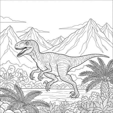 Dinossauro Velociraptor Correndo (Desenho para Colorir)