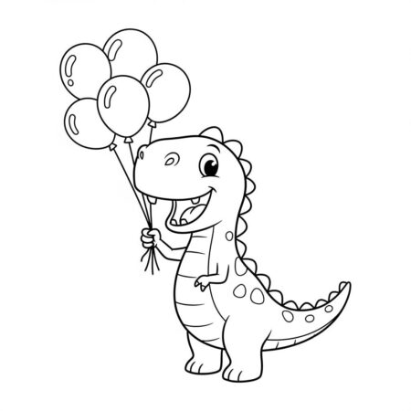 Dinossauro com Baloes (Desenho para Colorir)