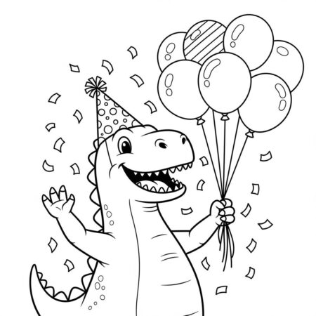 Dinossauro com Chapeu de Festa (Desenho para Colorir)