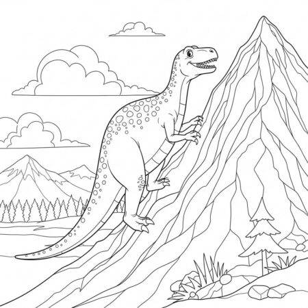 Dinossauro de Aventura na Montanha (Desenho para Colorir)