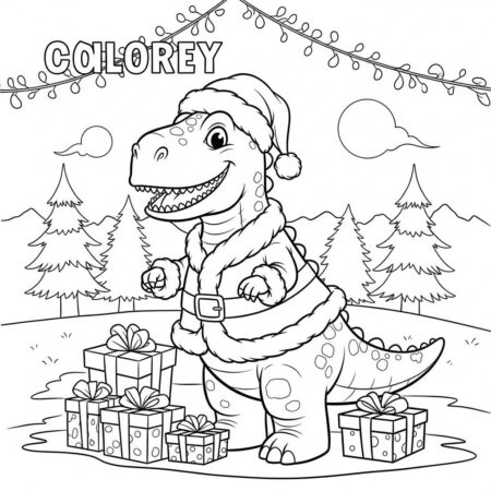 Dinossauro de Natal (Desenho para Colorir)