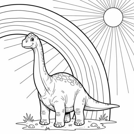 Dinossauro e Arco Iris (Desenho para Colorir)