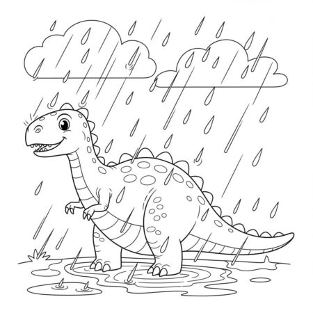 Dinossauro e a Chuva (Desenho para Colorir)